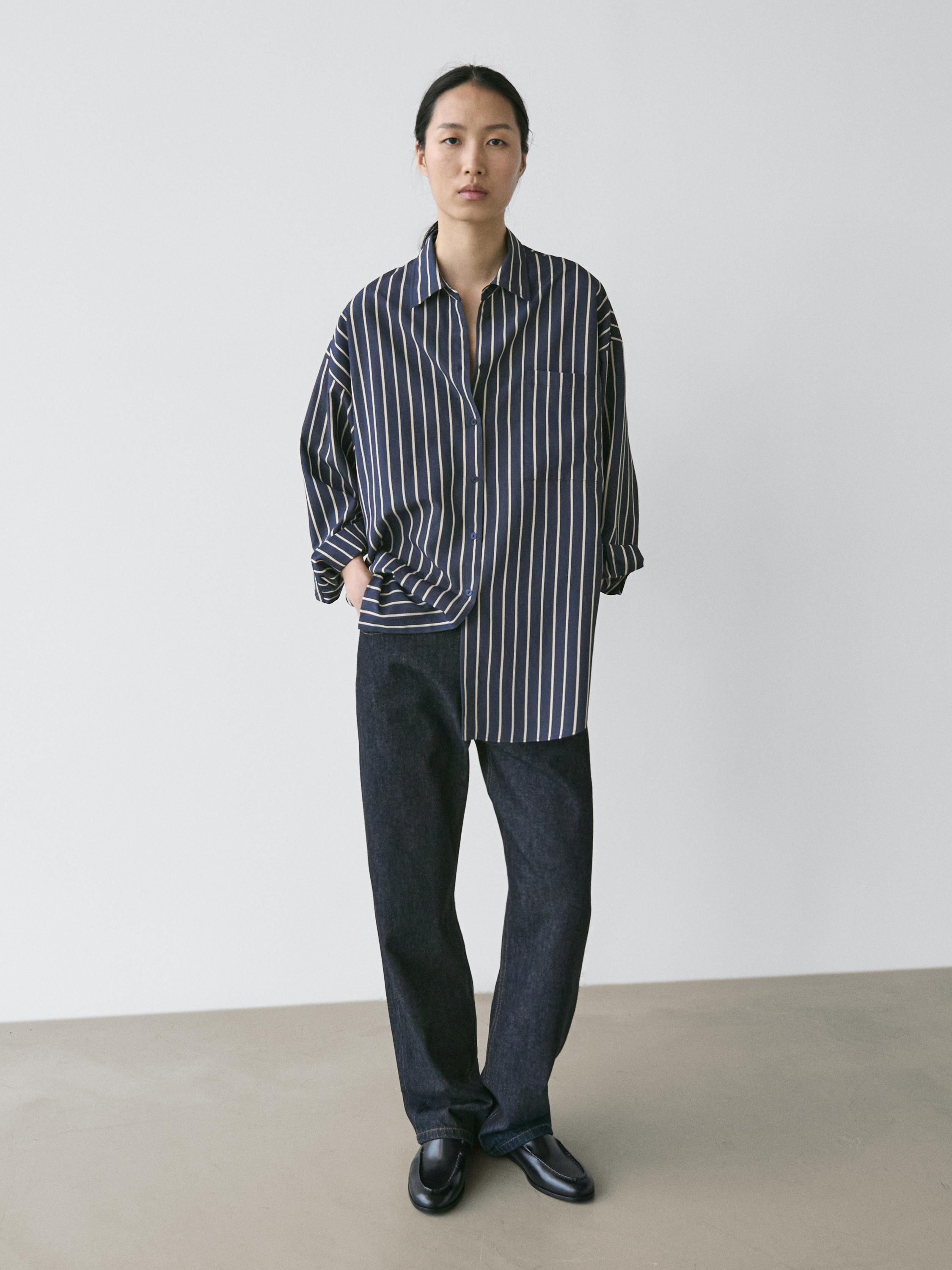 Striped flowing shirt with pocket detail